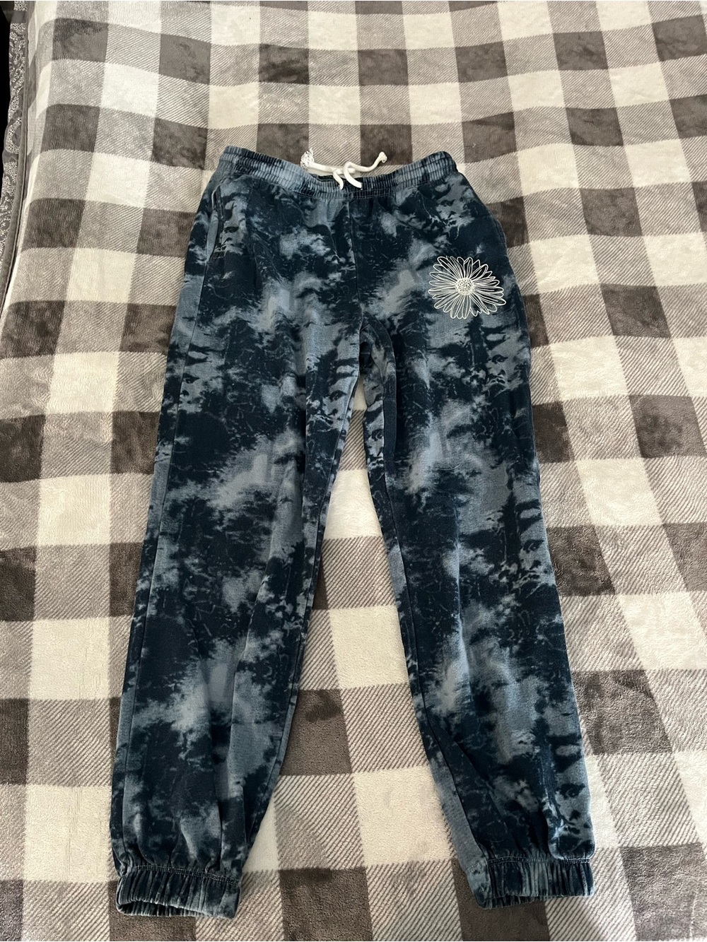Mighty Fine Black Tie-Dye Joggers with White Daisy